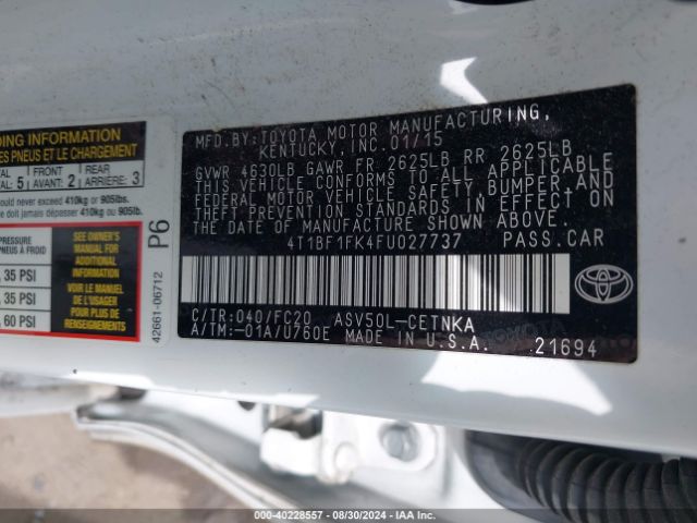 2015 TOYOTA CAMRY 4T1BF1FK4FU027737 Photo 8