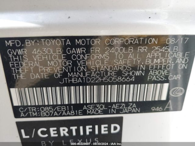 JTHBA1D22H5058664 Lexus IS 200T