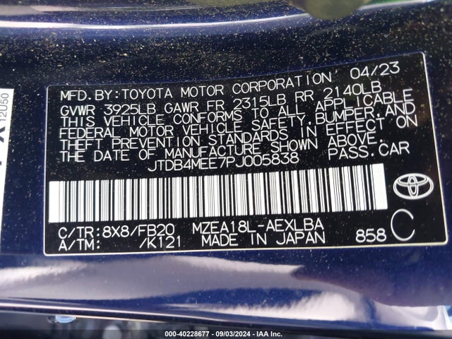 Toyota COROLLA LE 2023 JTDB4MEE7PJ005838 Image 9