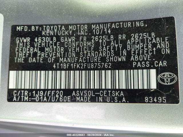 Toyota CAMRY SE 2015 4T1BF1FK2FU875762 Image 9