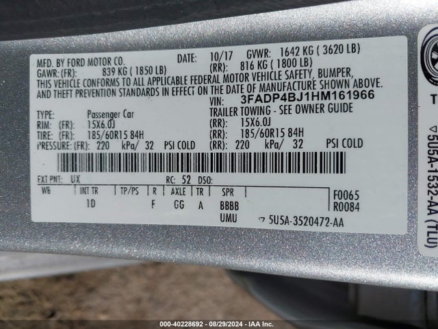 Ford FIESTA SE 2017 3FADP4BJ1HM161966 Image 9