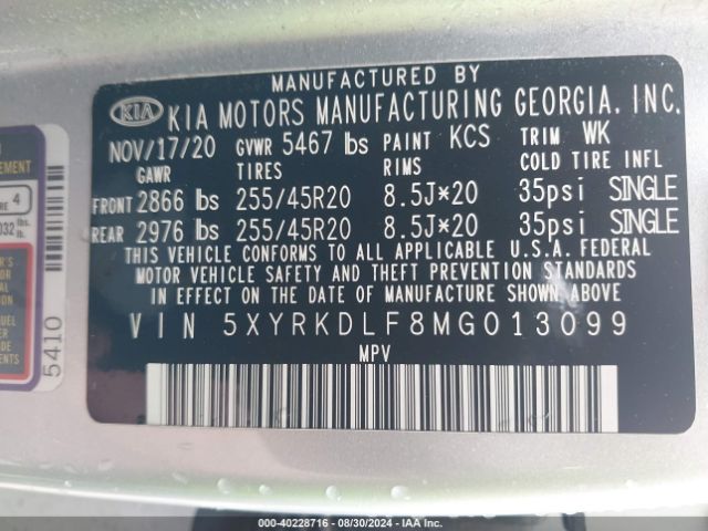 5XYRKDLF8MG013099 KIA Sorento Sx Prestige