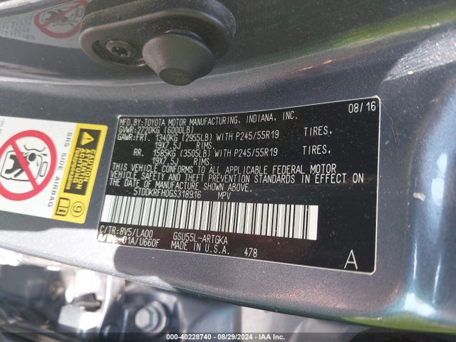 5TDDKRFH0GS318916 Toyota Highlander Limited V6