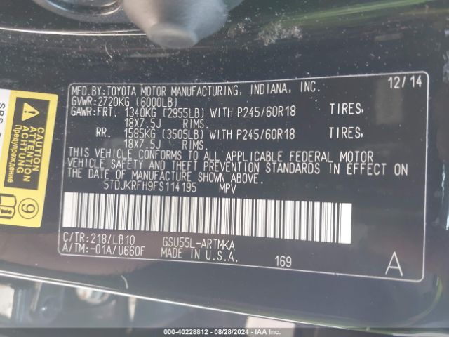 5TDJKRFH9FS114195 Toyota Highlander Xle V6