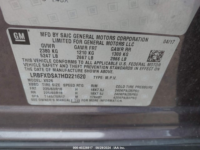 LRBFXDSA7HD221620 Buick Envision Essence