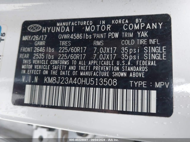 Hyundai TUCSON SE 2017 KM8J23A40HU513508 Image 9