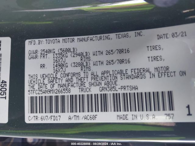 5TFCZ5AN9MX266558 Toyota Tacoma Trd Off-road