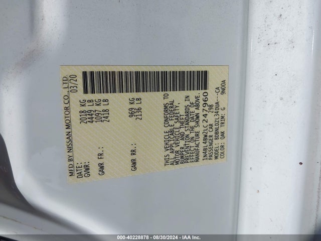 1N4BL4BW2LC247960 Nissan Altima S Intelligent Awd