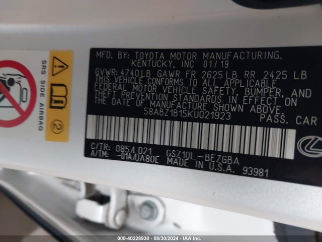 Lexus ES 350 2019 58ABZ1B15KU021923 Image 9