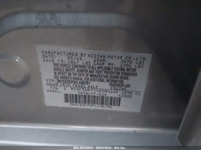 Nissan Versa Note S (sr) 2015 3N1CE2CP5FL436781 Image 9