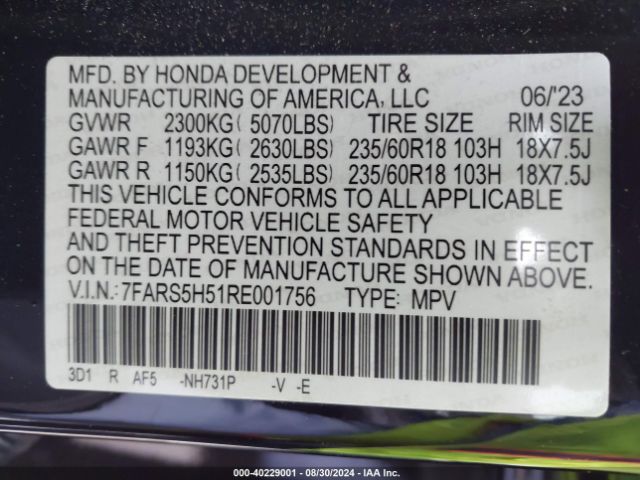 7FARS5H51RE001756 Honda Cr-v Hybrid Sport
