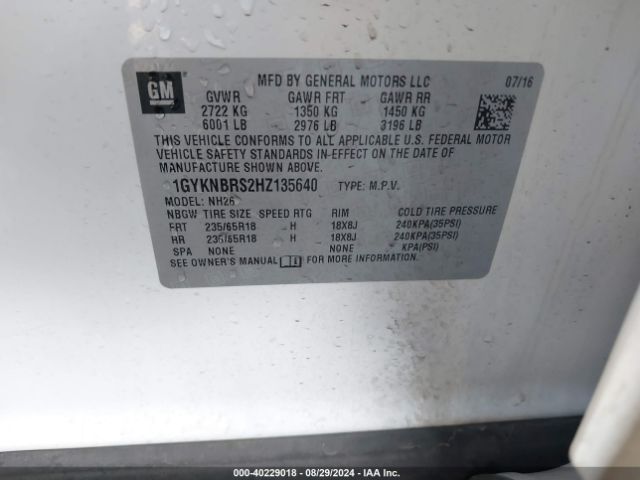1GYKNBRS2HZ135640 Cadillac XT5 LUXURY