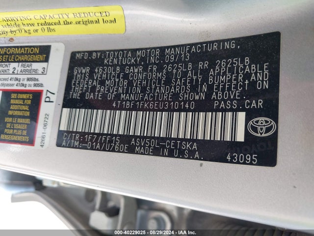 Toyota CAMRY SE 2014 4T1BF1FK6EU310140 Image 9
