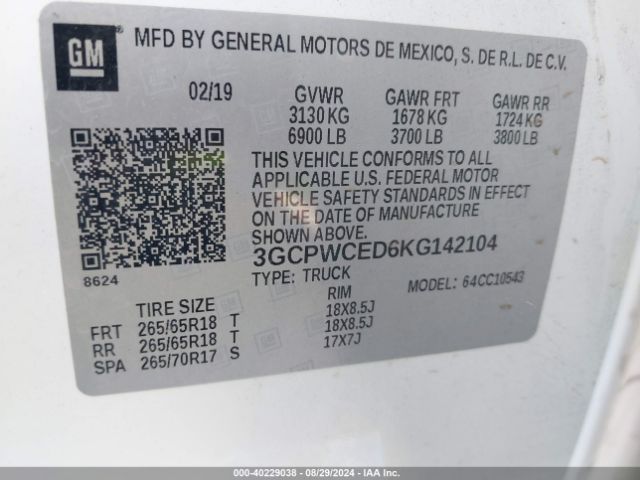 3GCPWCED6KG142104 Chevrolet Silverado 1500 Lt