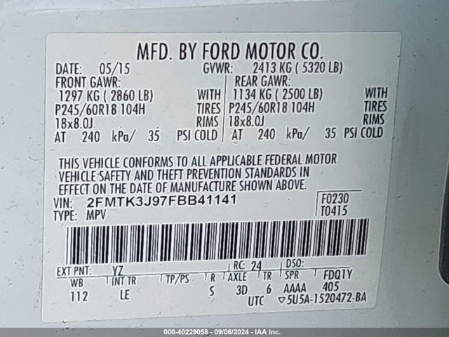 Ford EDGE SEL 2015 2FMTK3J97FBB41141 Image 9