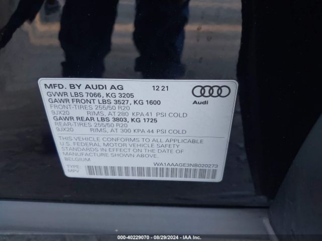 WA1AAAGE3NB020273 Audi E-tron Premium Quattro
