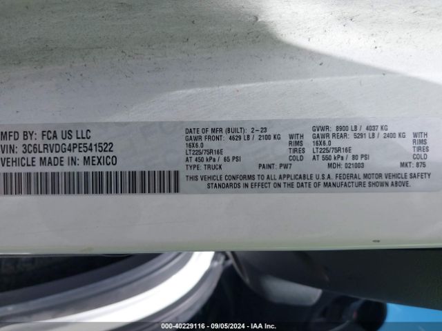 3C6LRVDG4PE541522 RAM Promaster 2500 High Roof 159 Wb