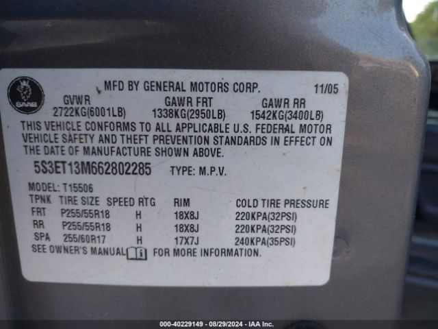 2006 SAAB 9-7X 5S3ET13M662802285 Photo 8