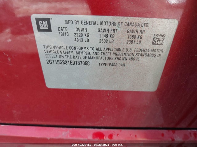 Chevrolet IMPALA 2LZ 2014 2G1155S31E9187068 Image 9