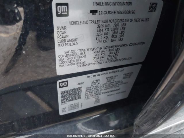 1GCUDEET6NZ609490 Chevrolet Silverado 1500 4wd  Short Bed Rst