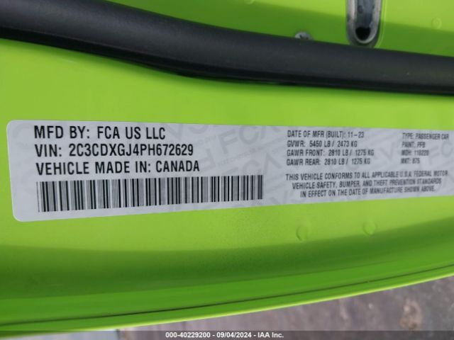 2C3CDXGJ4PH672629 Dodge Charger Scat Pack