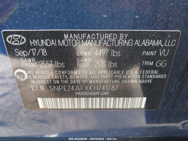 5NPE24AFXKH741787 Hyundai SONATA SE