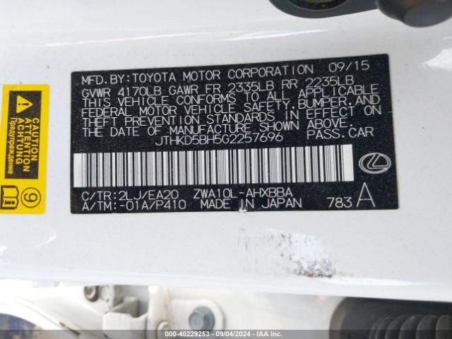 JTHKD5BH5G2257696 Lexus CT 200H