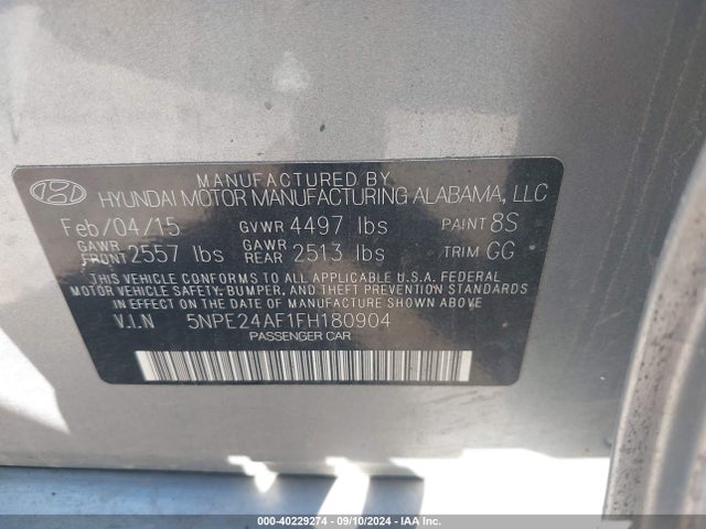 Hyundai SONATA SE 2015 5NPE24AF1FH180904 Image 9