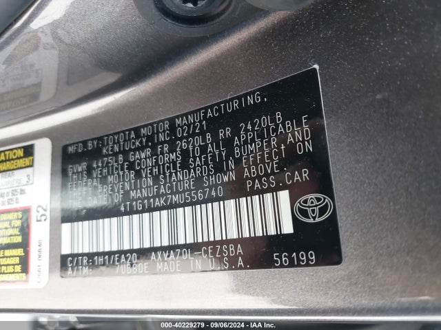 Toyota CAMRY SE 2021 4T1G11AK7MU556740 Image 9