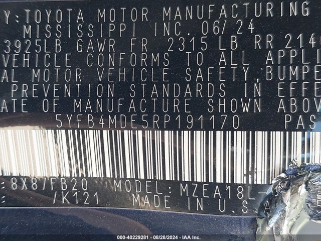 Toyota COROLLA LE 2024 5YFB4MDE5RP191170 Image 9