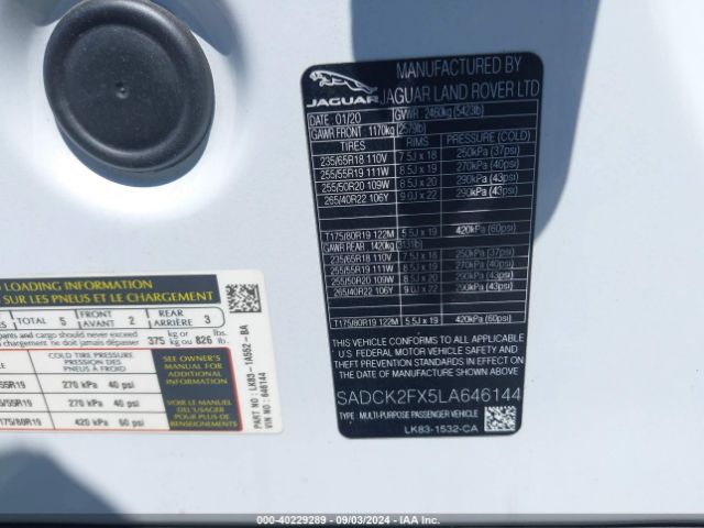 2020 JAGUAR F-PACE SADCK2FX5LA646144 Photo 8