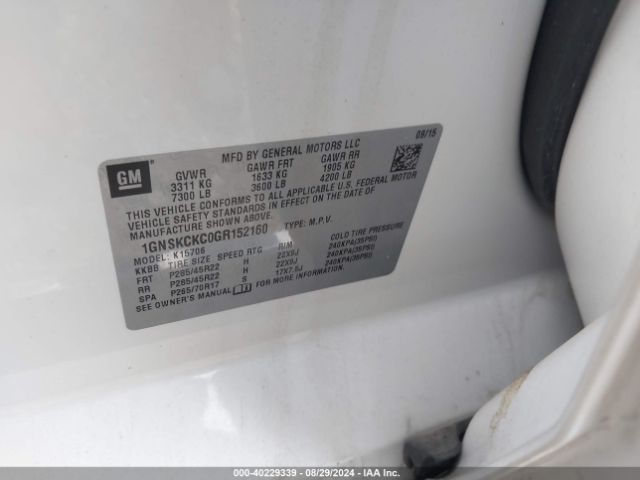 1GNSKCKC0GR152160 Chevrolet Tahoe Ltz