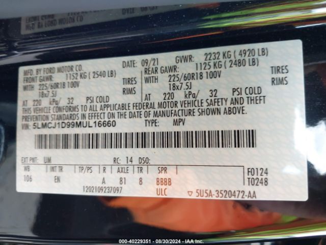 5LMCJ1D99MUL16660 Lincoln Corsair Standard