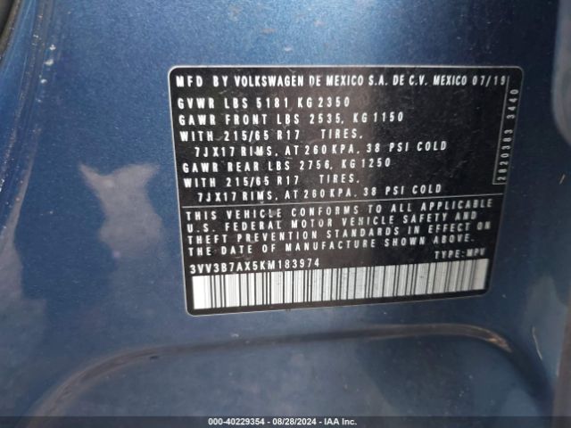3VV3B7AX5KM183974 Volkswagen Tiguan 2.0t Se/2.0t Sel/2.0t Sel R-line/2.0t Sel R-line Black