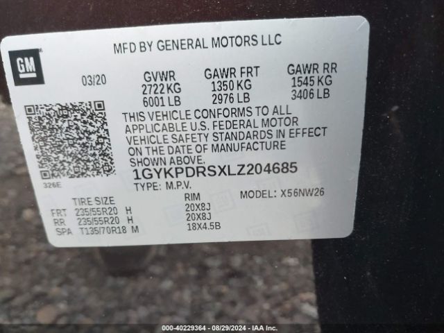 1GYKPDRSXLZ204685 Cadillac Xt6 Awd Premium Luxury