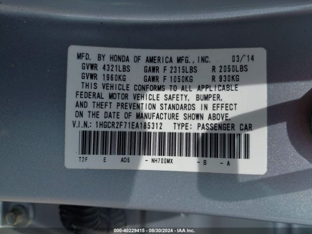 1HGCR2F71EA185312 Honda ACCORD EX