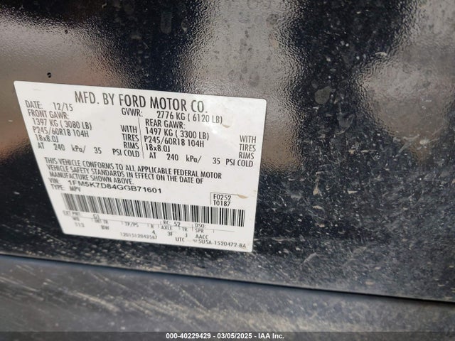 Ford EXPLORER XLT 2016 1FM5K7D84GGB71601 Image 9