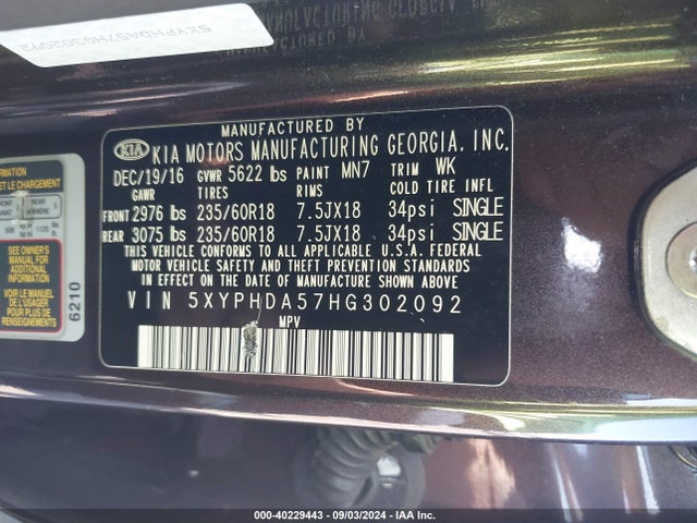 KIA Sorento 3.3l Ex 2017 5XYPHDA57HG302092 Image 9