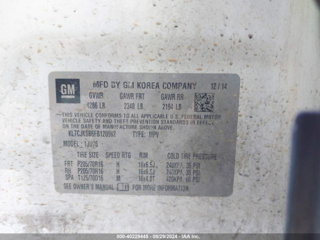KL7CJKSB6FB120982 Chevrolet Trax 1ls