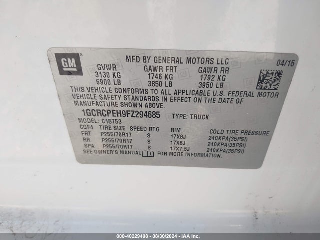 Chevrolet Silverado 1500 Wt 2015 1GCRCPEH9FZ294685 Image 9