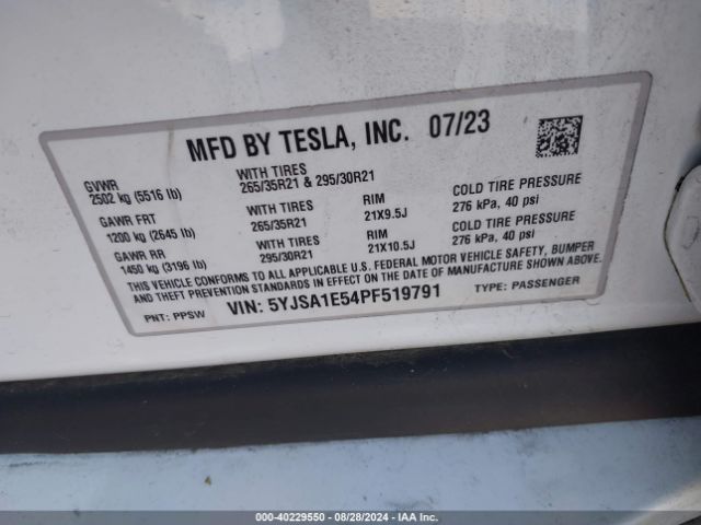 5YJSA1E54PF519791 Tesla Model S Dual Motor All-wheel Drive/standard Range
