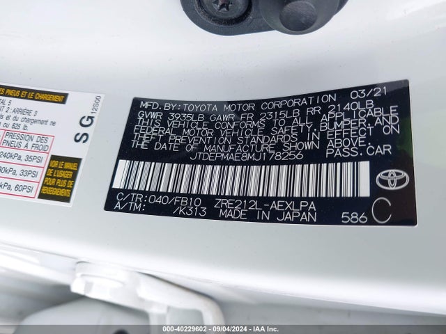 Toyota COROLLA LE 2021 JTDEPMAE8MJ178256 Image 9