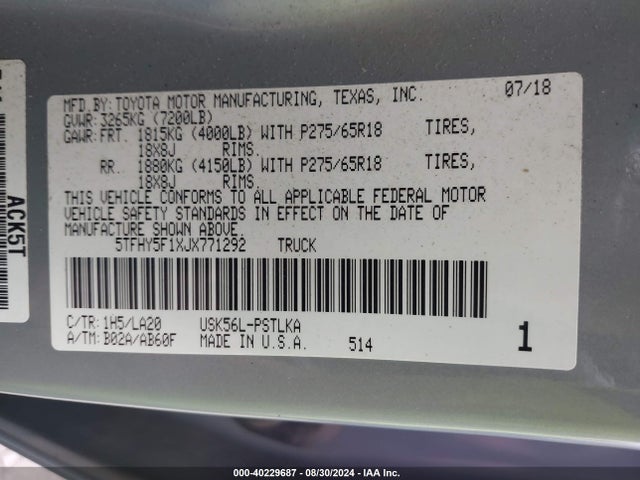 5TFHY5F1XJX771292 Toyota Tundra Limited 5.7l V8
