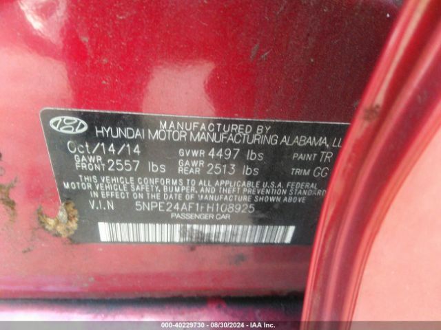 5NPE24AF1FH108925 Hyundai SONATA SE