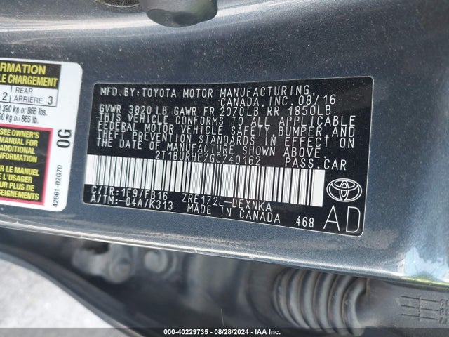 Toyota COROLLA LE 2016 2T1BURHE7GC740162 Image 9