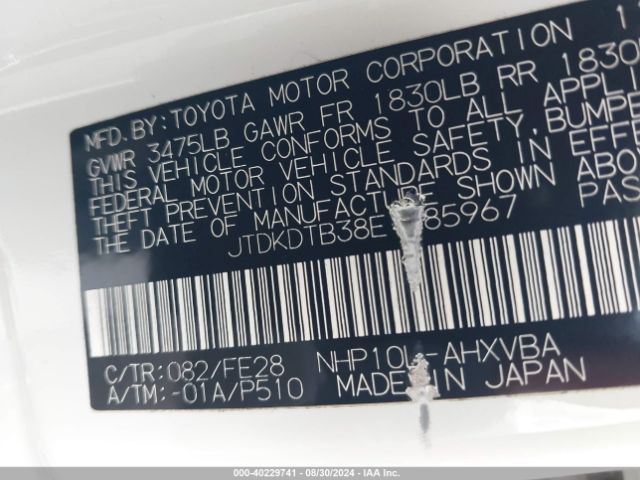 JTDKDTB38E1085967 Toyota Prius C One