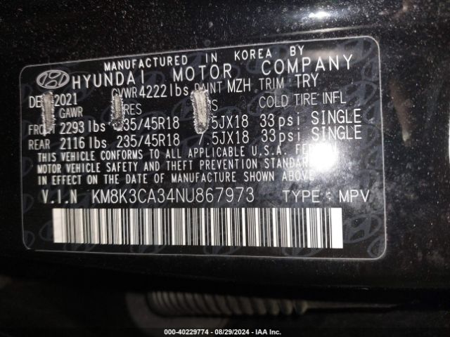 KM8K3CA34NU867973 Hyundai Kona N Line