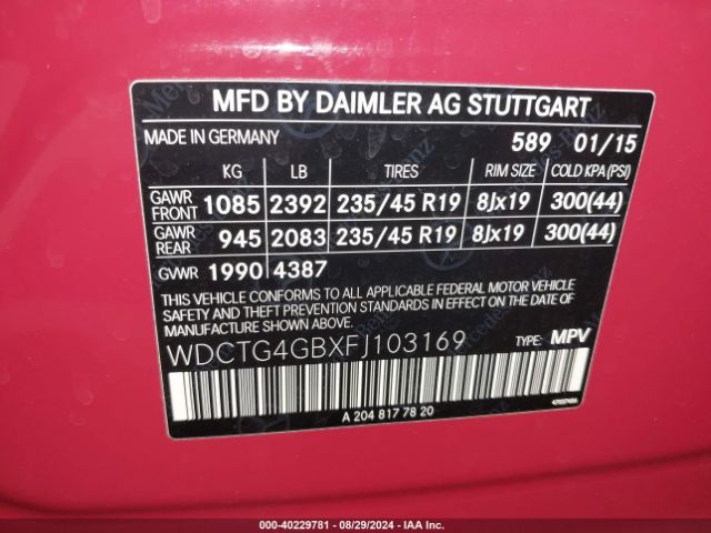 WDCTG4GBXFJ103169 Mercedes-Benz Gla 250 4matic