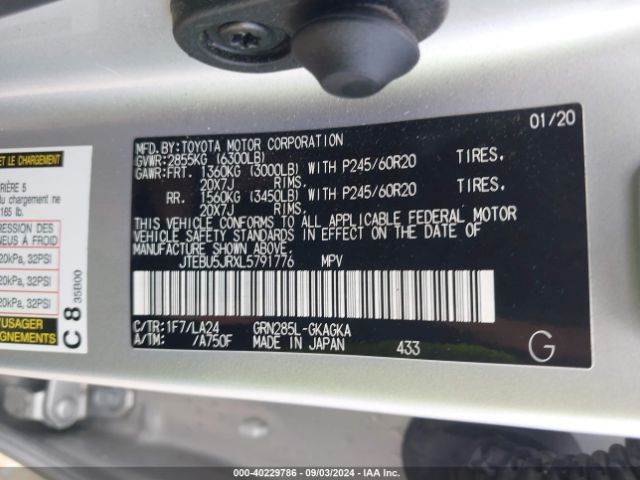 JTEBU5JRXL5791776 Toyota 4runner Limited