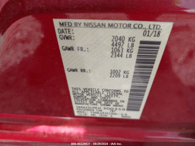 1N4AZ1CP0JC300359 Nissan Leaf Sl